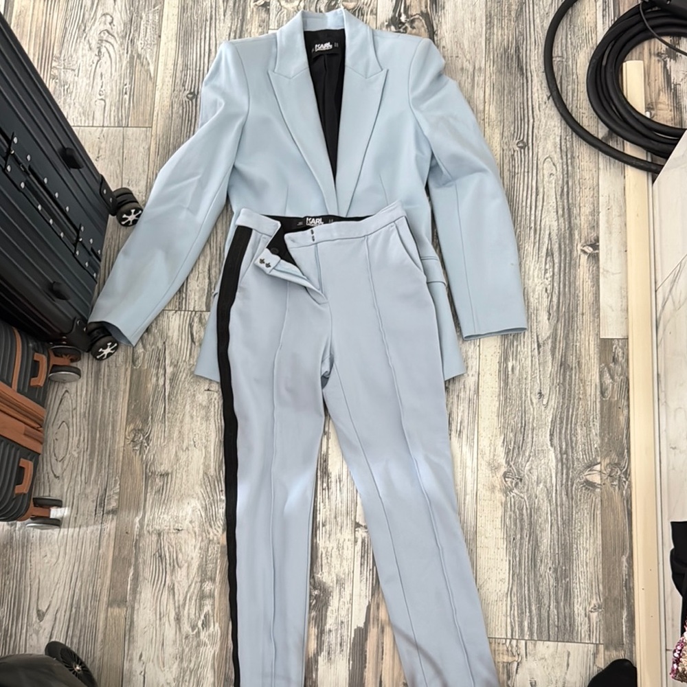 Light Blue Women's Pantsuit with Black Accents